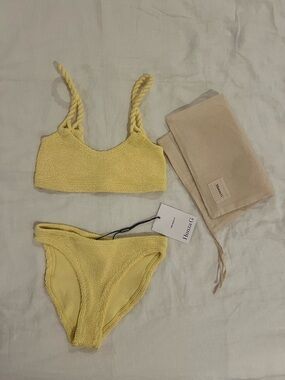 Hunza G Yellow Textured Bikini with Rope Straps